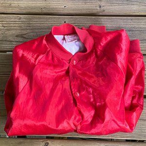 CARDINAL Vintage 50's 60's USA Made RED Satin Jacket Lined Windbreaker Sz.Large